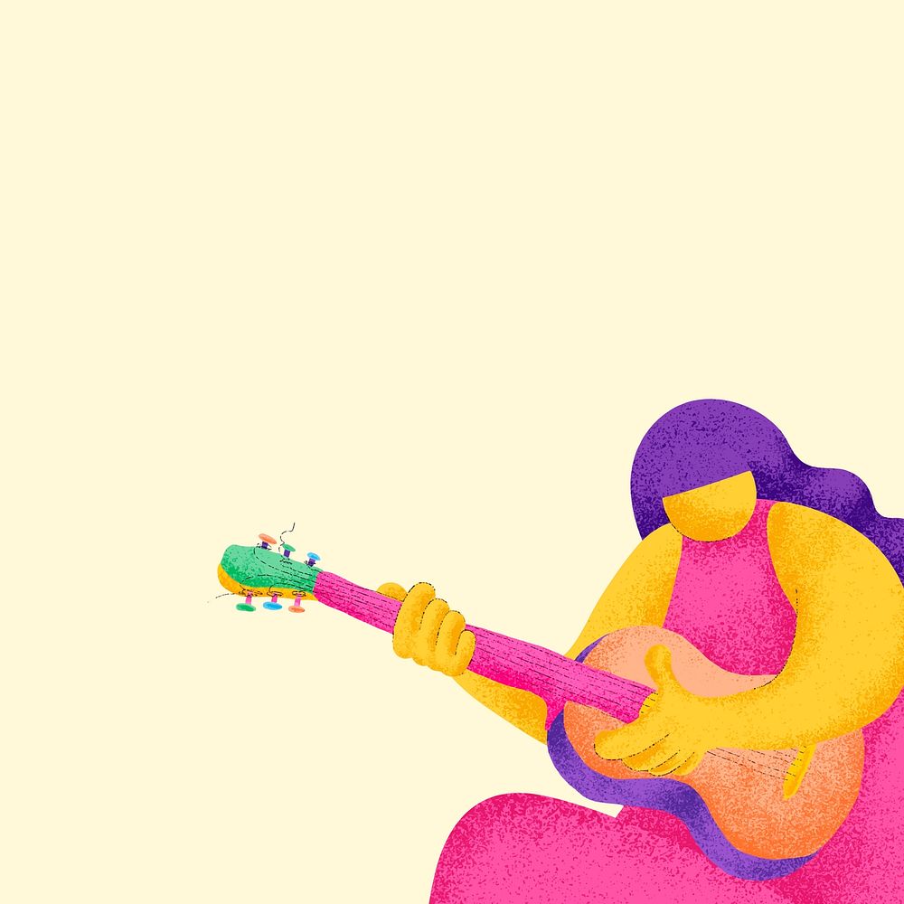 Beige musical background with guitarist musician flat graphic