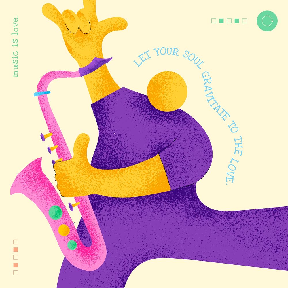 Saxophonist beige inspirational social media post with musician flat graphic