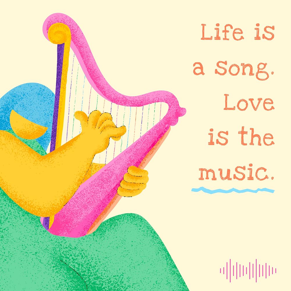 Harpist beige inspirational social media post with musician flat graphic