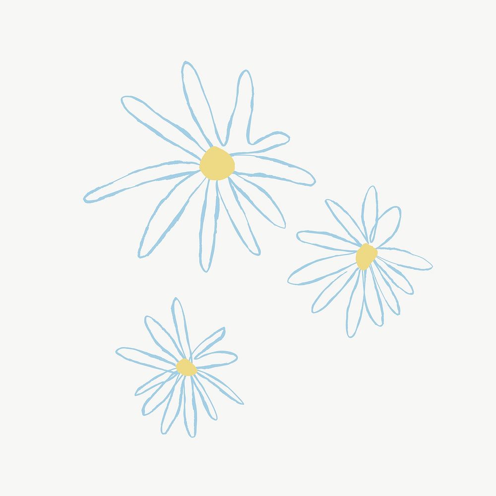 Blue daisy flower cute doodle illustration