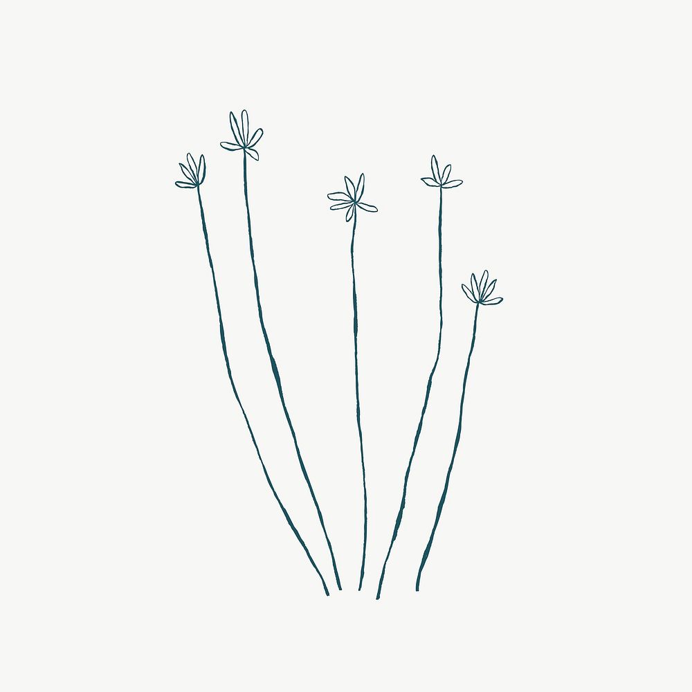 Blue flower branch aesthetic doodle illustration