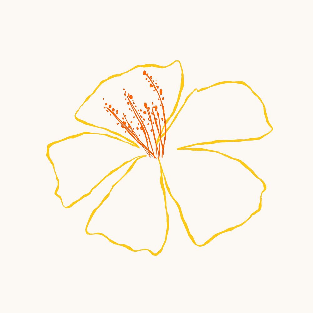 Yellow hibiscus flower cute doodle illustration