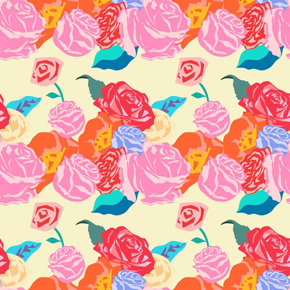 Pink spring floral pattern with roses colorful background