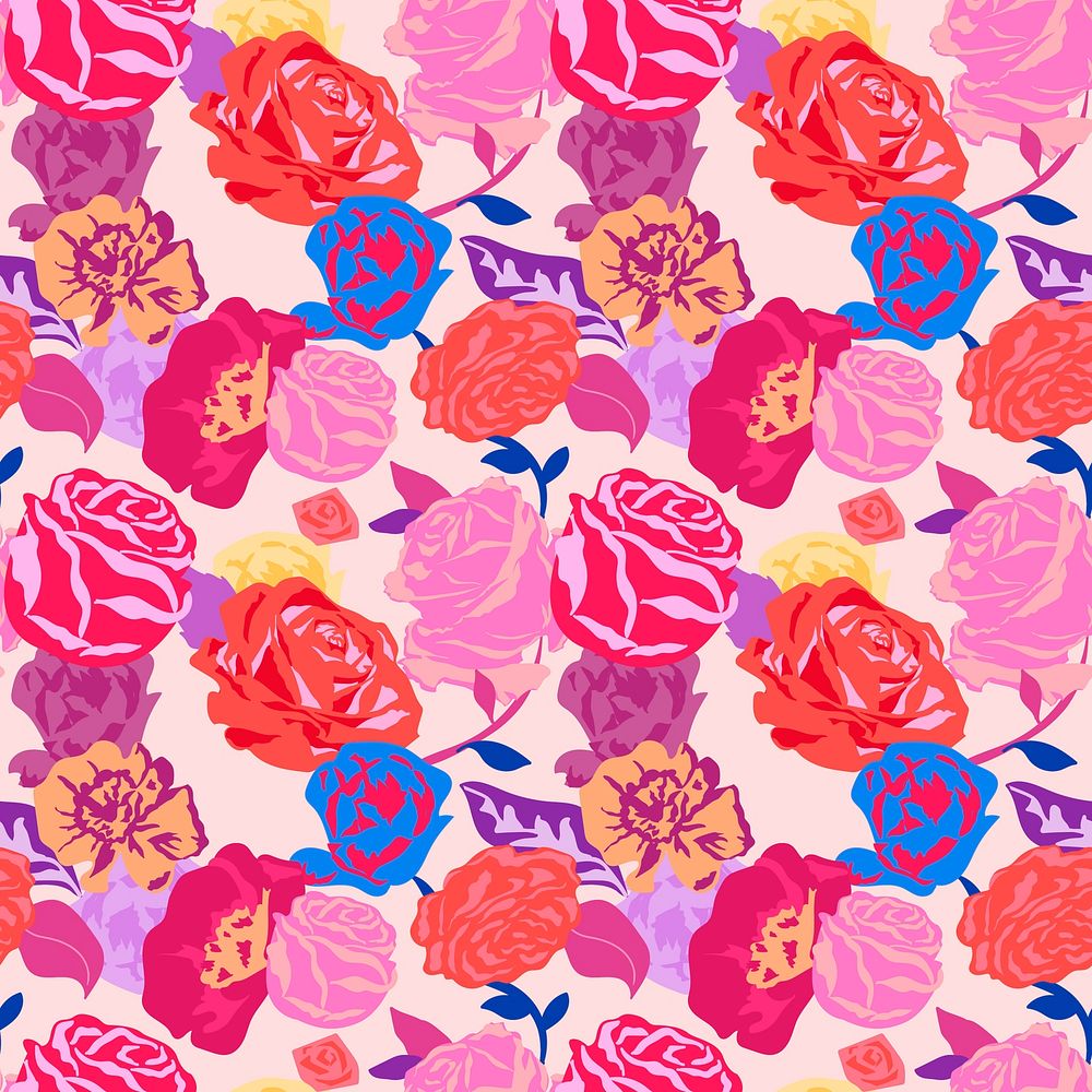Pink aesthetic floral pattern with roses colorful background
