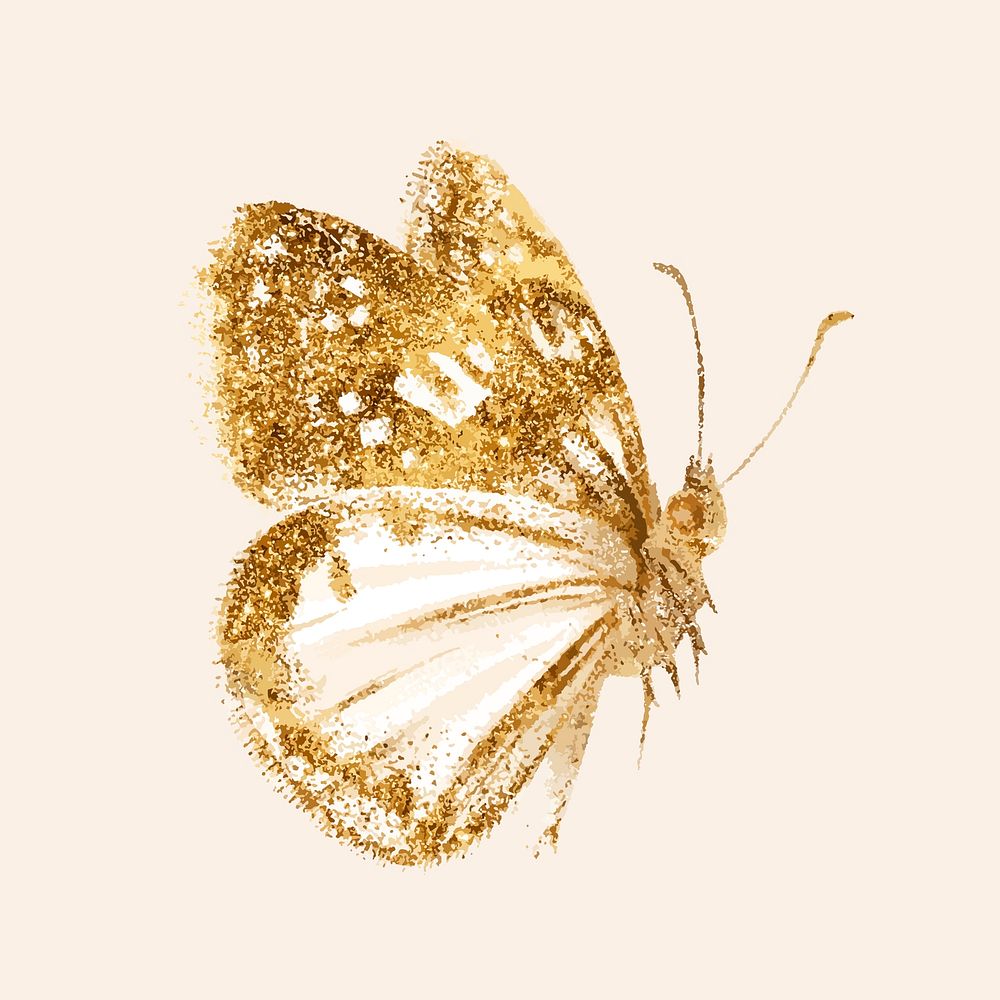 Gold butterfly vector sparkly diary sticker