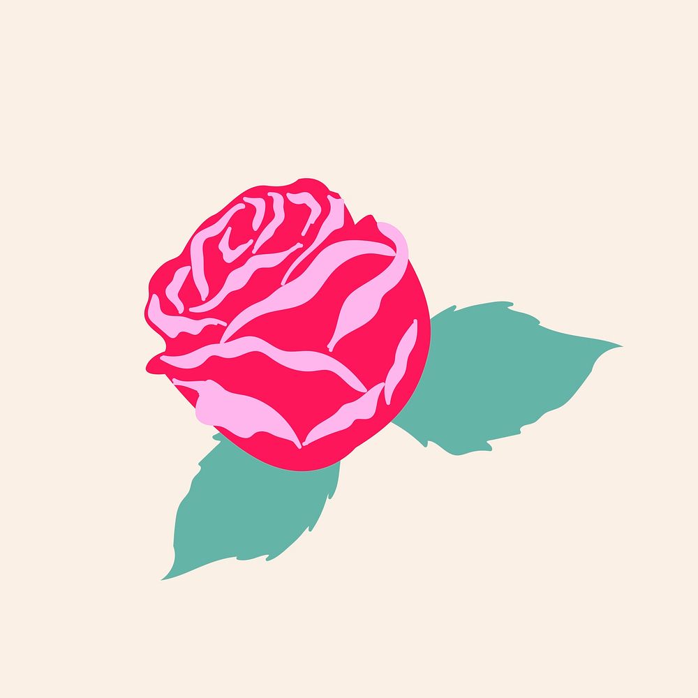 Pink rose floral sticker vector on beige background