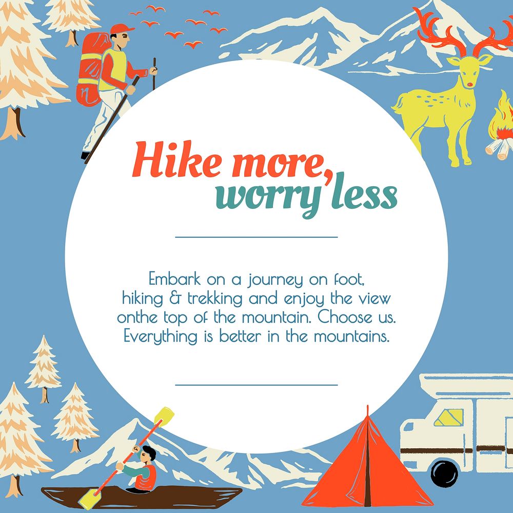 Escape hiking trip template vector holiday camping banner