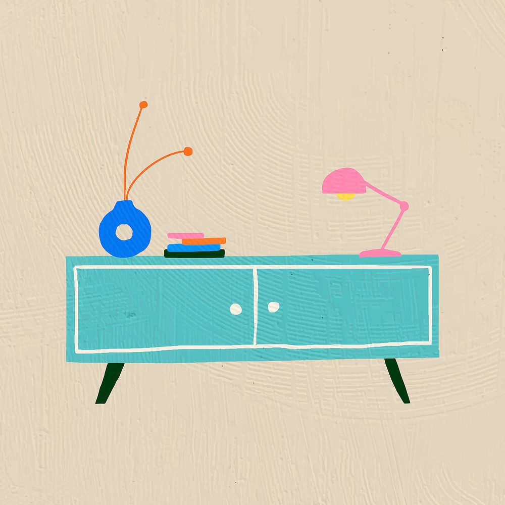 Hand drawn side table furniture in colorful flat graphic style
