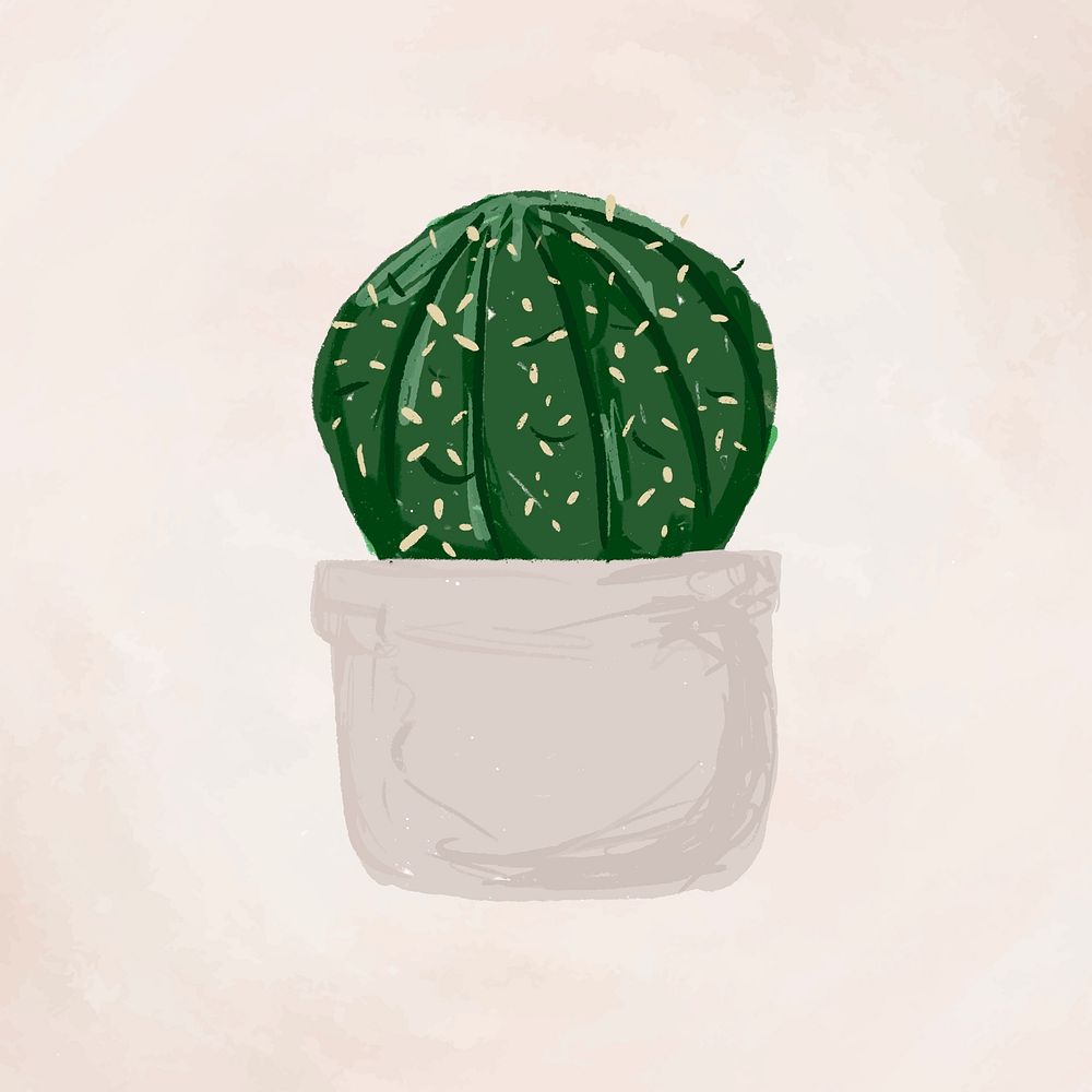 Cute potted plant element Gymnocalycium parvulum in hand drawn style