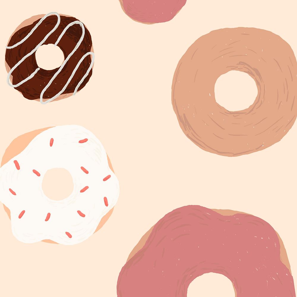 Cute donut patterned background in pink cute hand drawn style