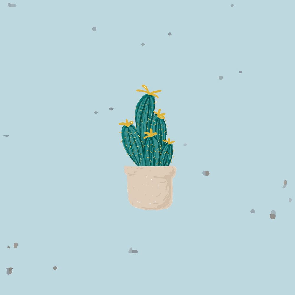 Cactus in blue background cute hand drawn style