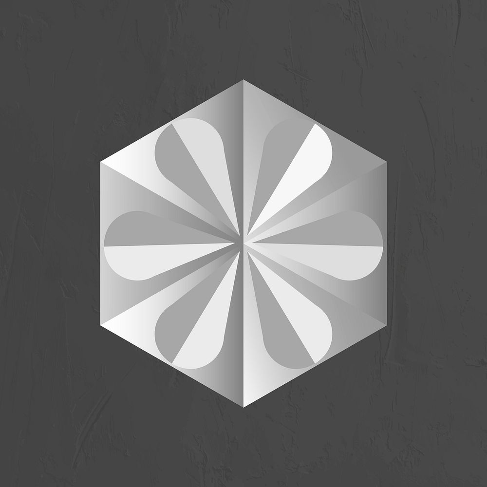 3D heptagon geometric shape vector in grey abstract style