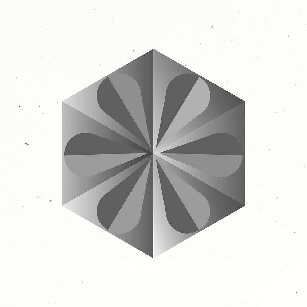 3D heptagon geometric shape psd in grey abstract style