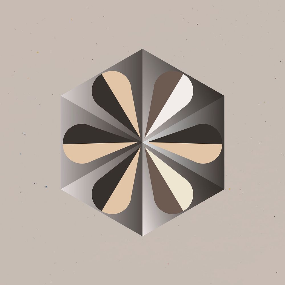 3D heptagon geometric shape in brown abstract style