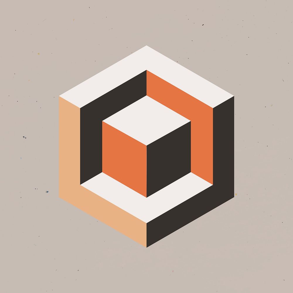 3D block geometric shape in orange abstract style