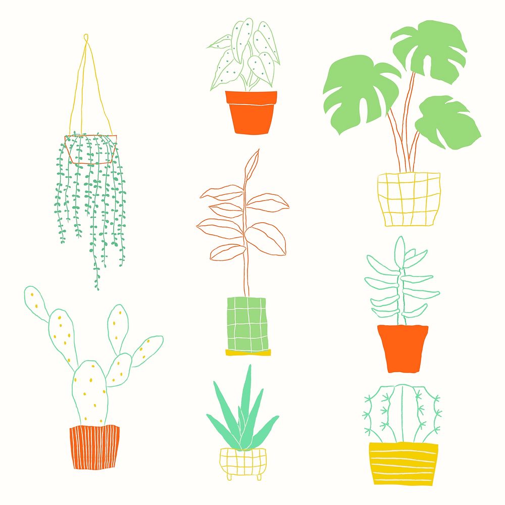 Plant pot vector doodle in neon and green