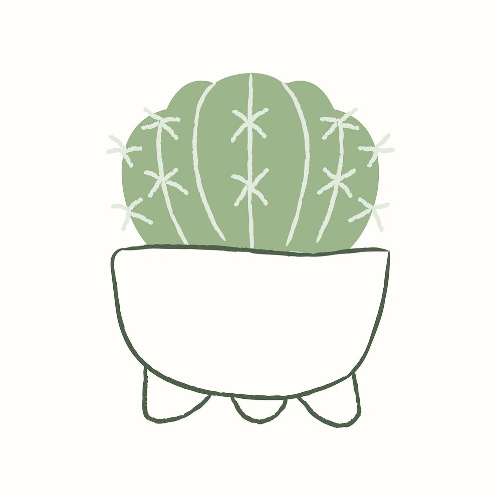 Potted golden barrel cactus vector houseplant doodle