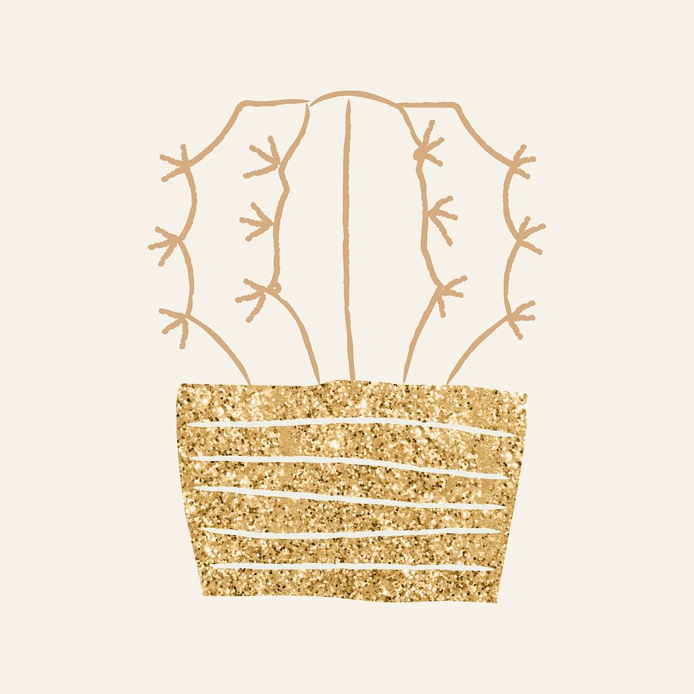 Gold doodle houseplant cactus graphic