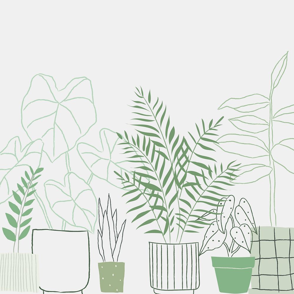 Houseplant doodle background in green