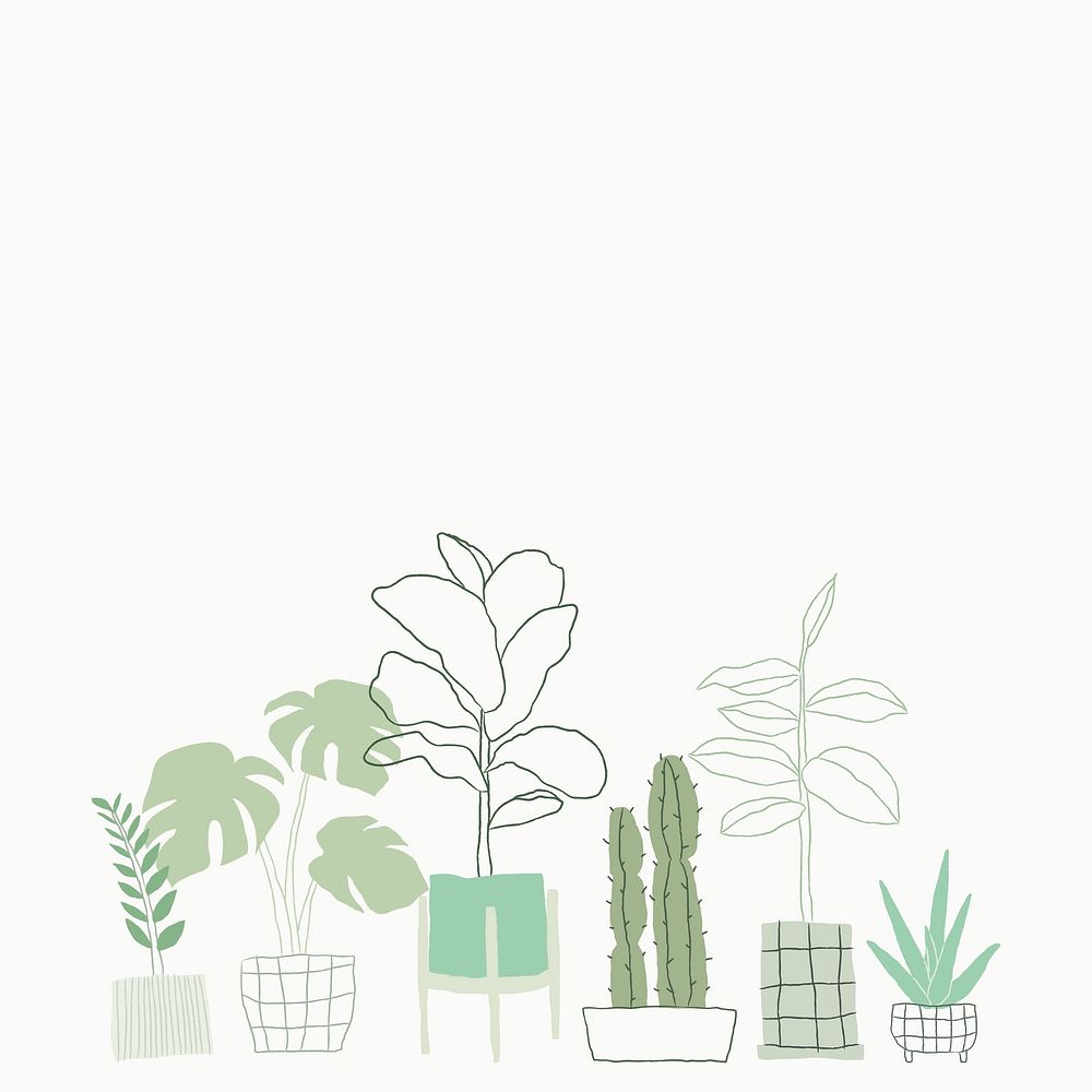 Houseplant doodle background with blank space