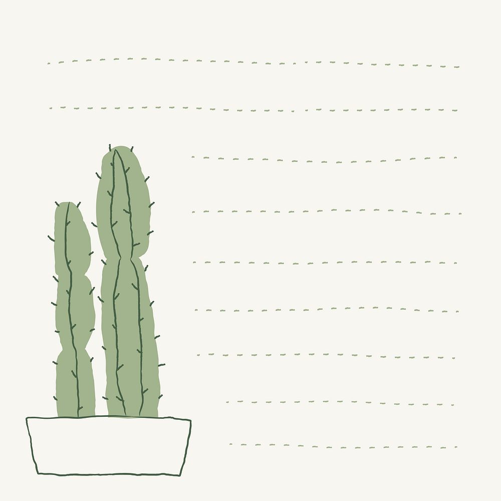 Potted cactus doodle and lined note background