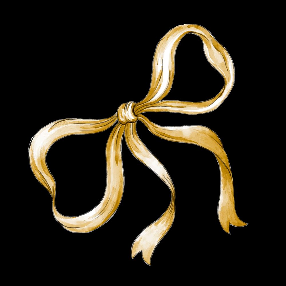 Gold ribbon bow hand drawn illustration