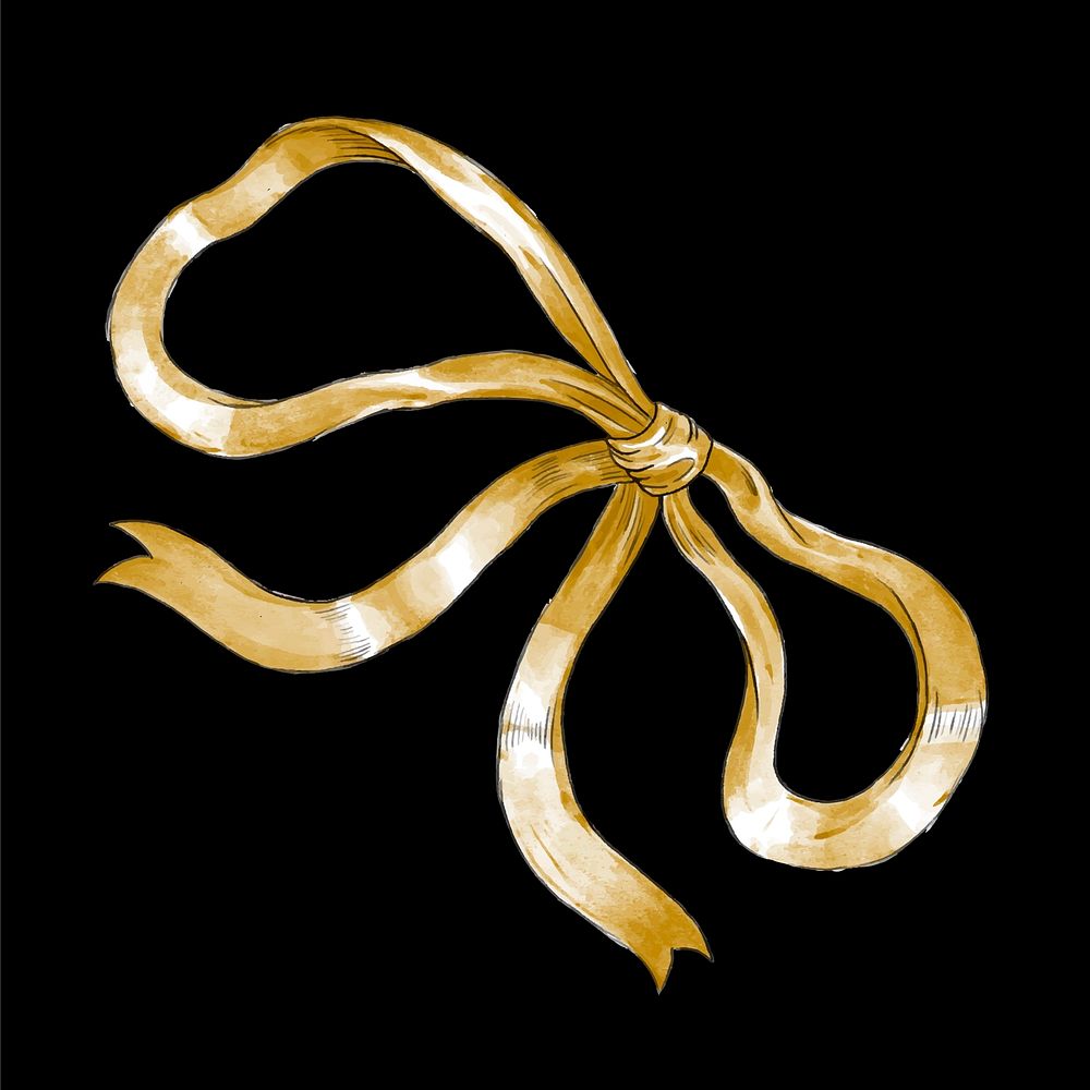 Gold ribbon bow hand drawn illustration