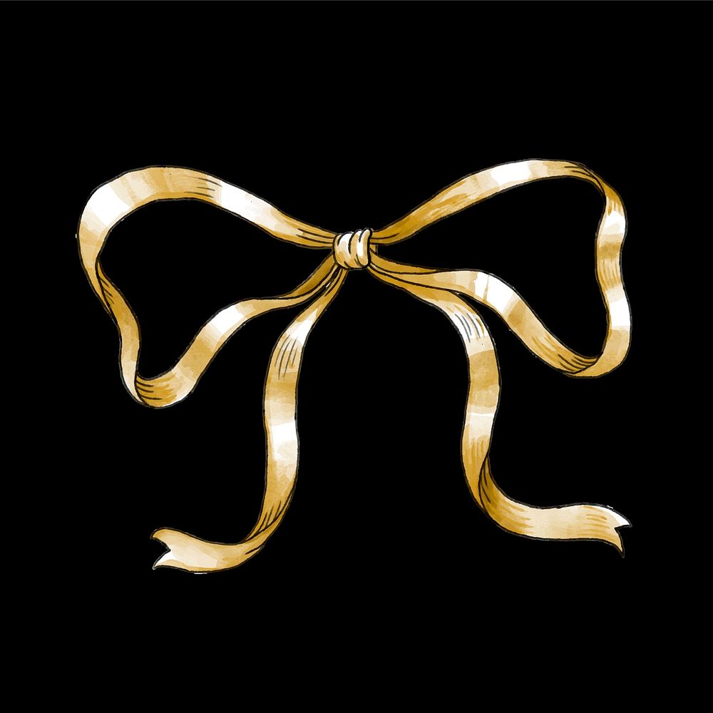 Gold ribbon bow vector hand drawn design element