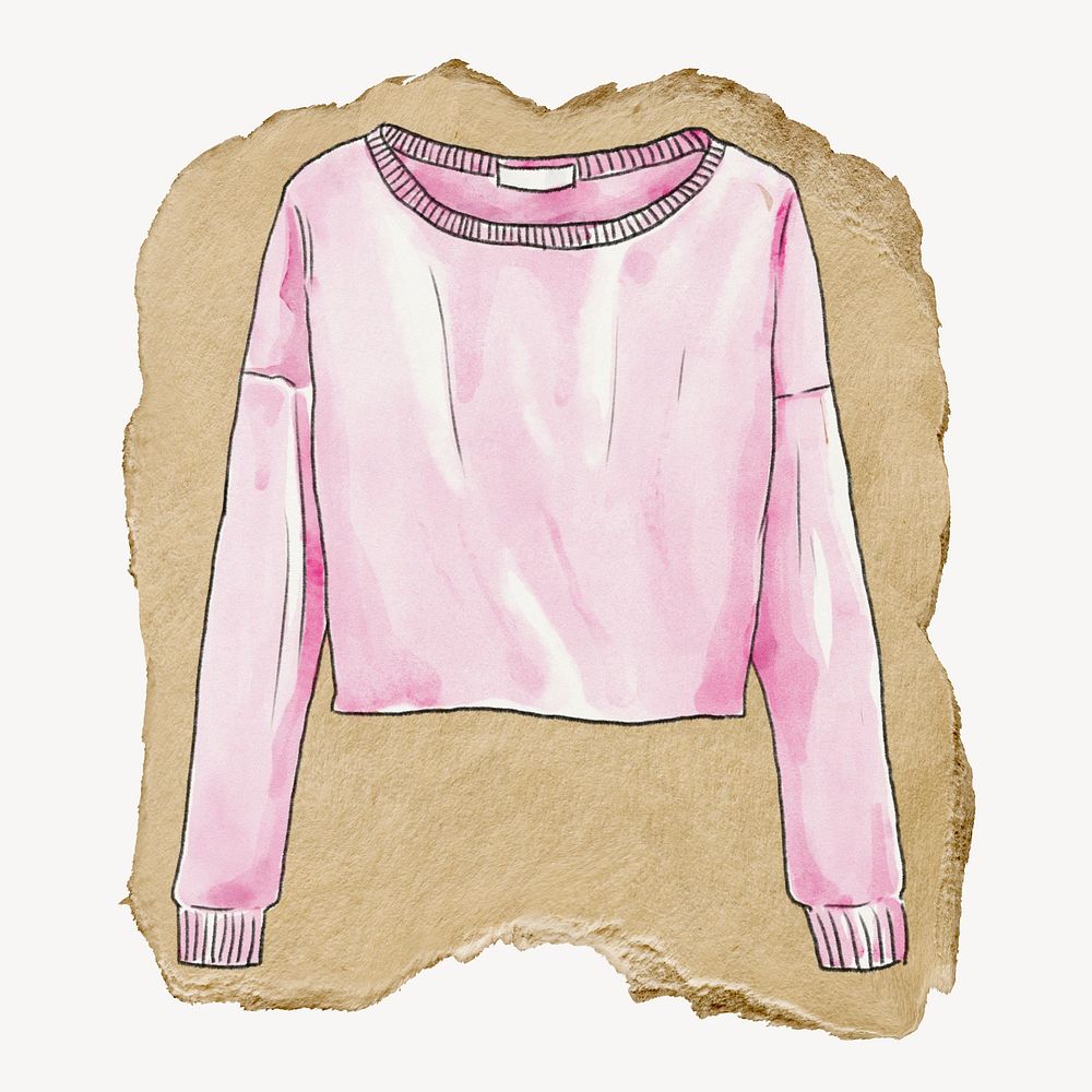 Pink sweater, ripped paper collage element