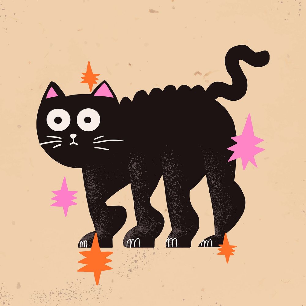 Cartoon black cat halloween illustration