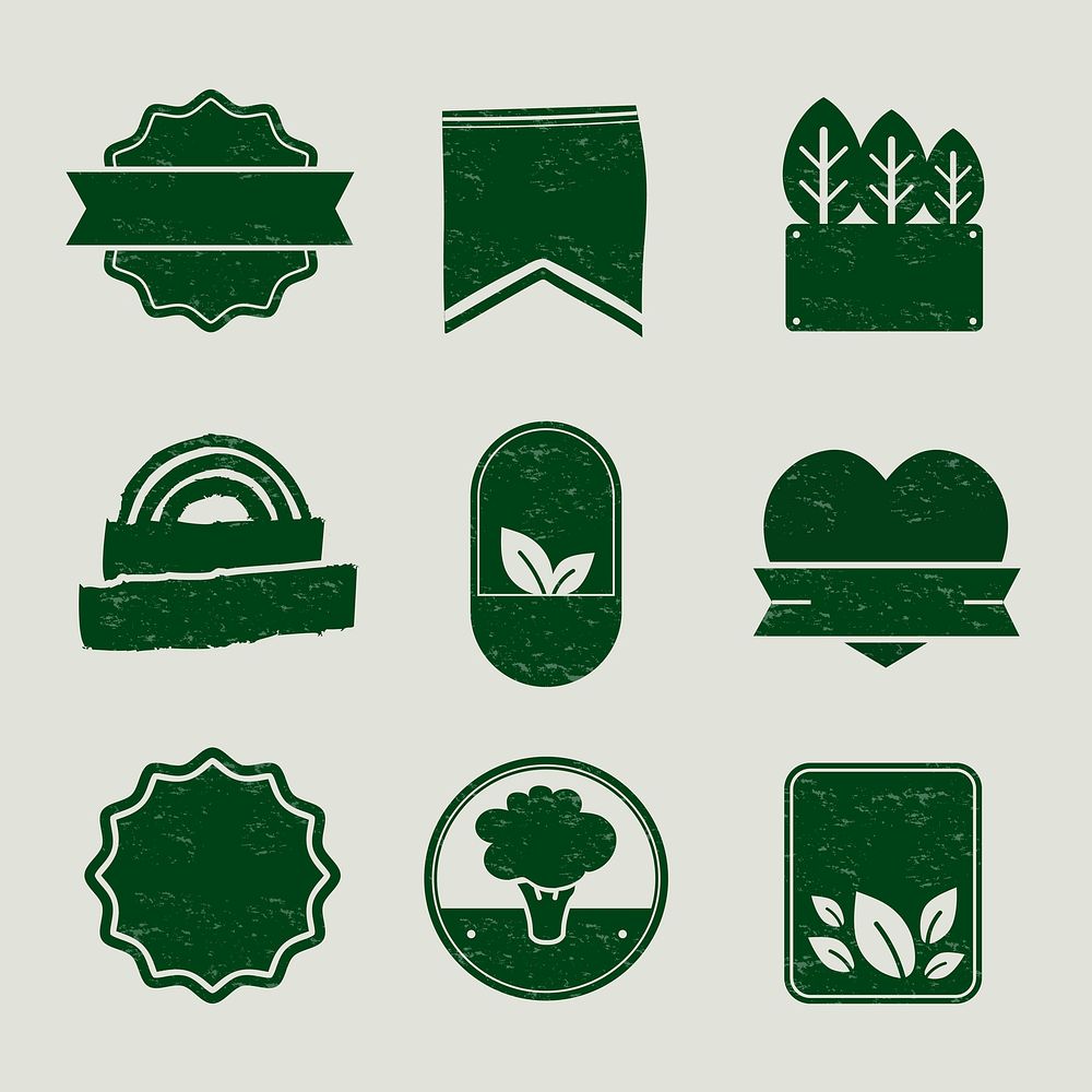 Natural products badges set in vintage green tone