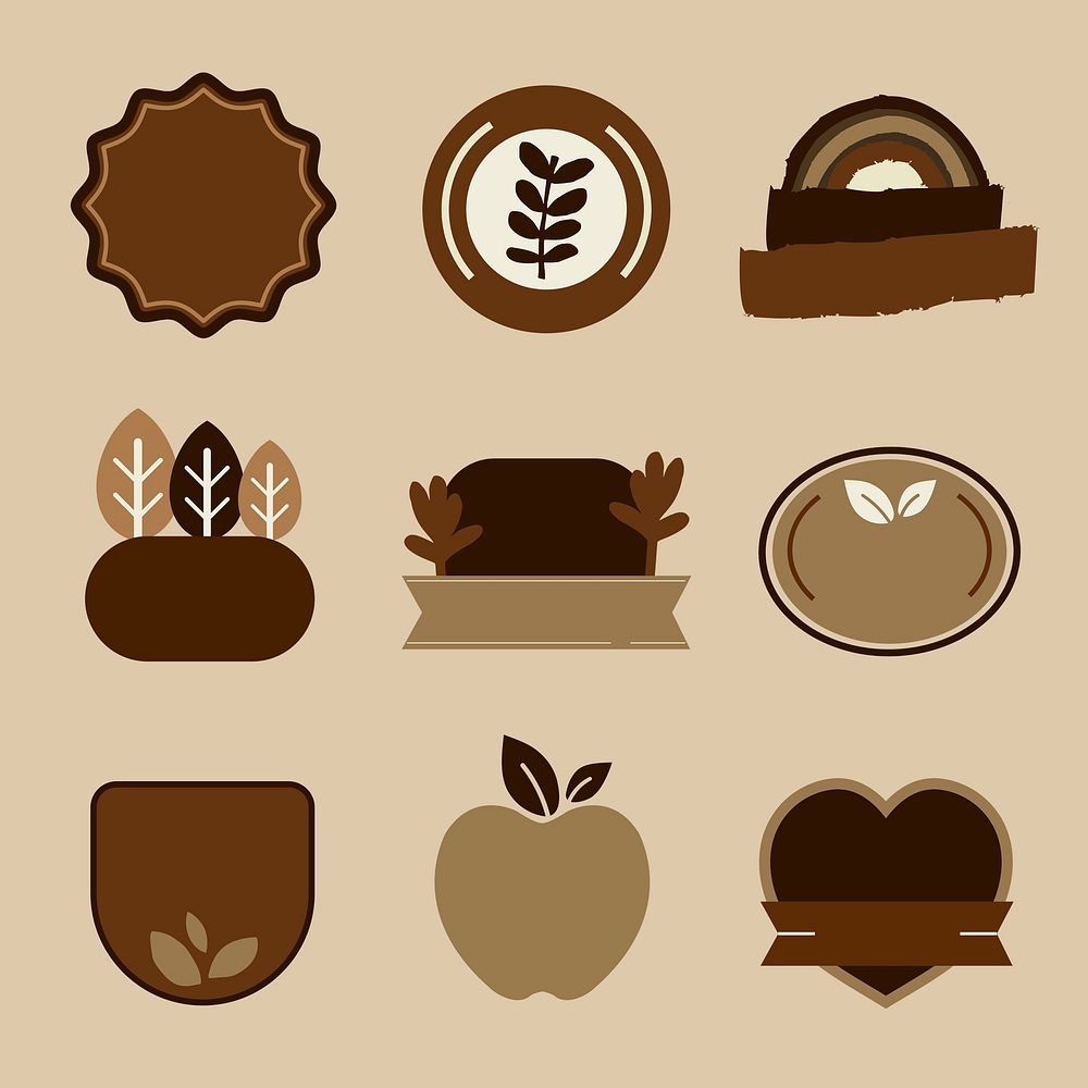 Natural products badges set in brown earth tone