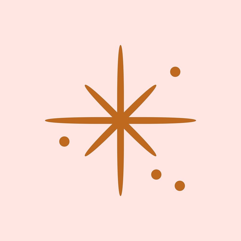 Stars vector sparkling icon in flat brown style on pink background