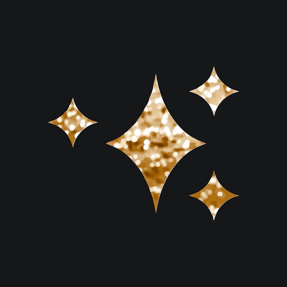 Sparkling stars icon with glitter texture on black background