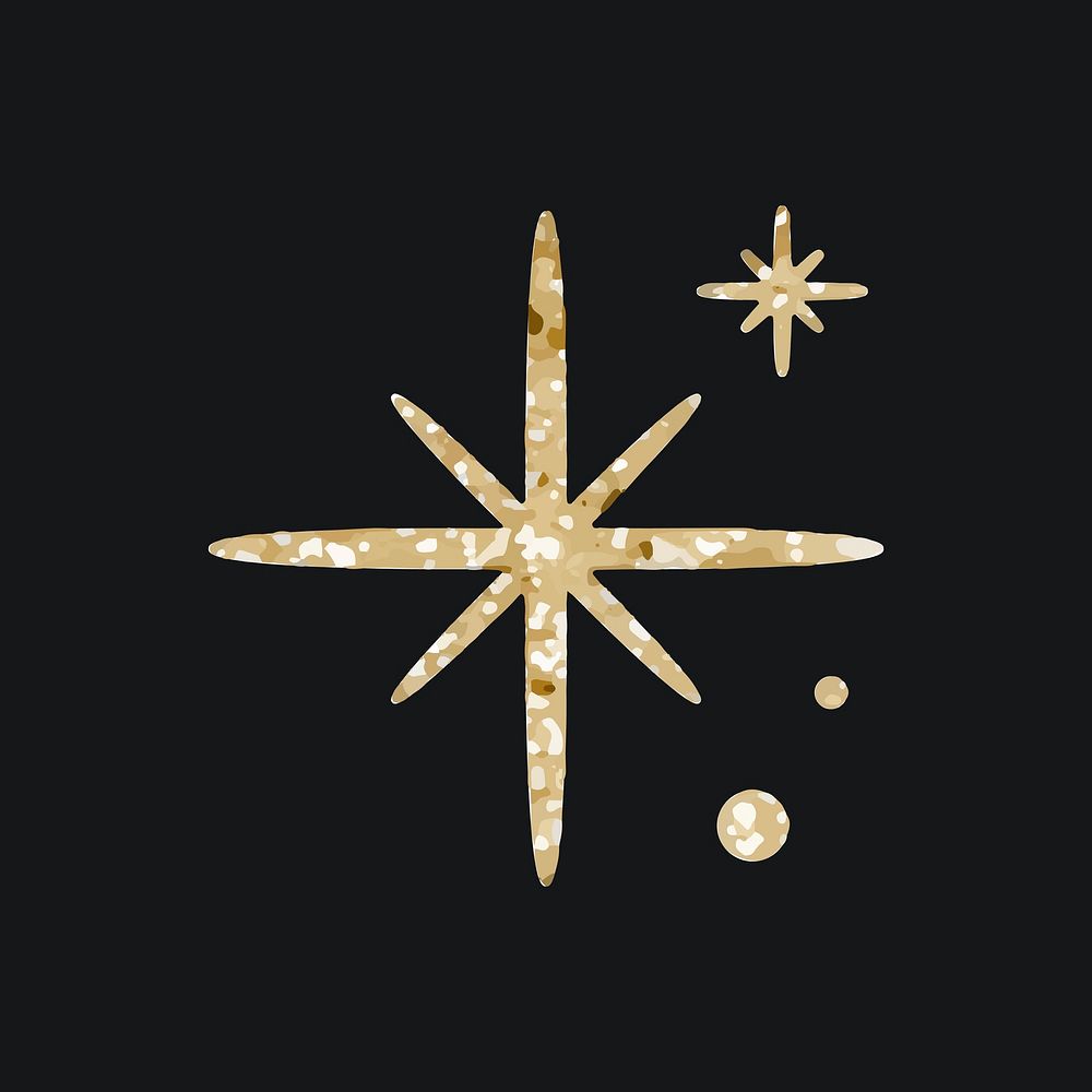 Sparkling stars icon with glitter texture on black background