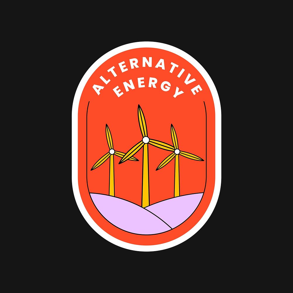 Colorful alternative energy badge with wind turbine illustration