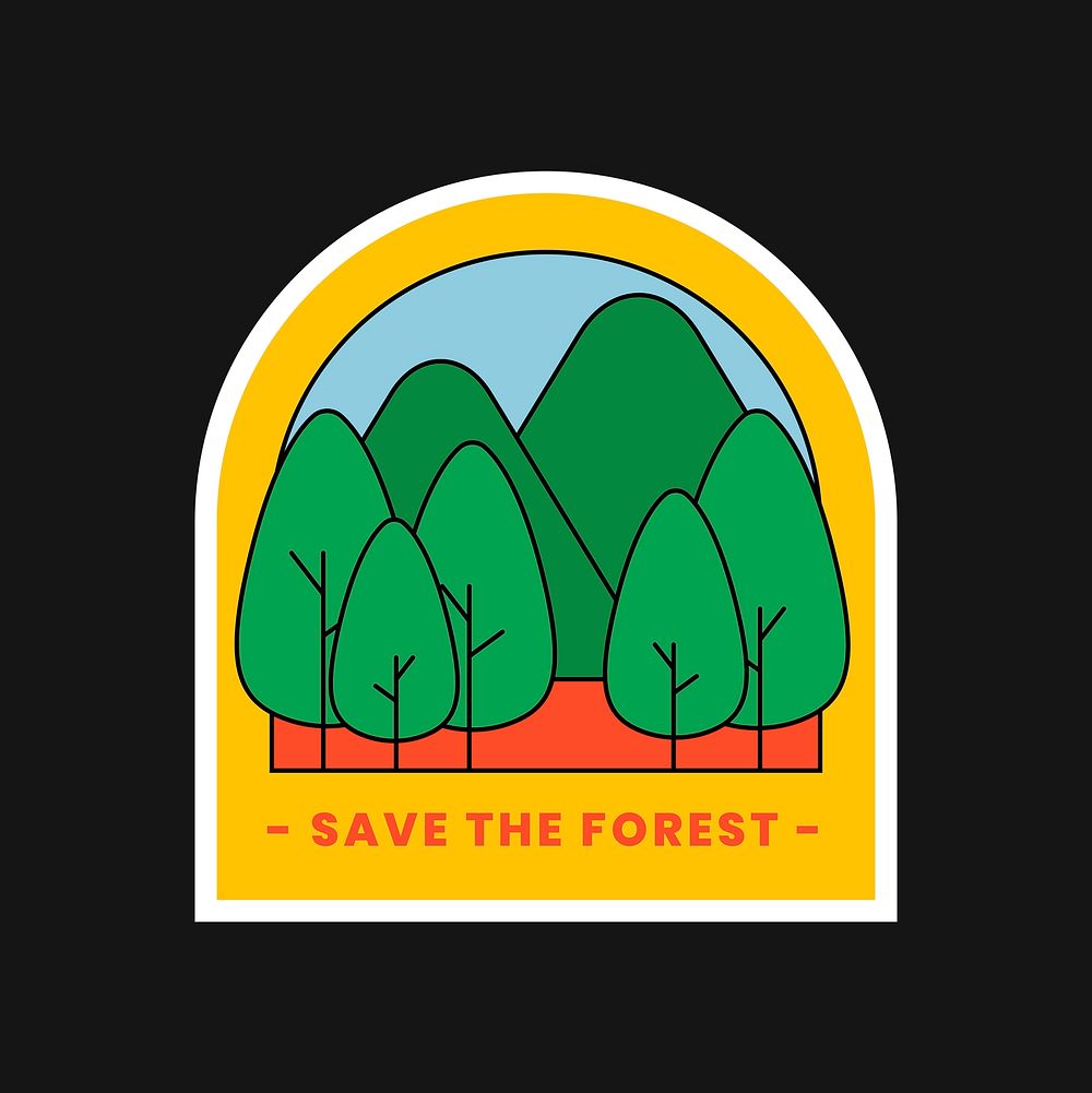 Colorful environment badge illustration with save forest text