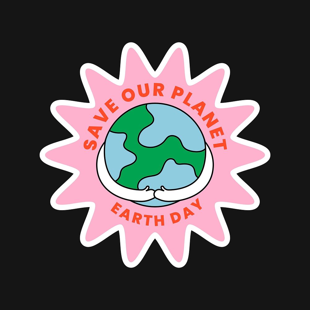 Colorful environment badge illustration with save our planet earth day text