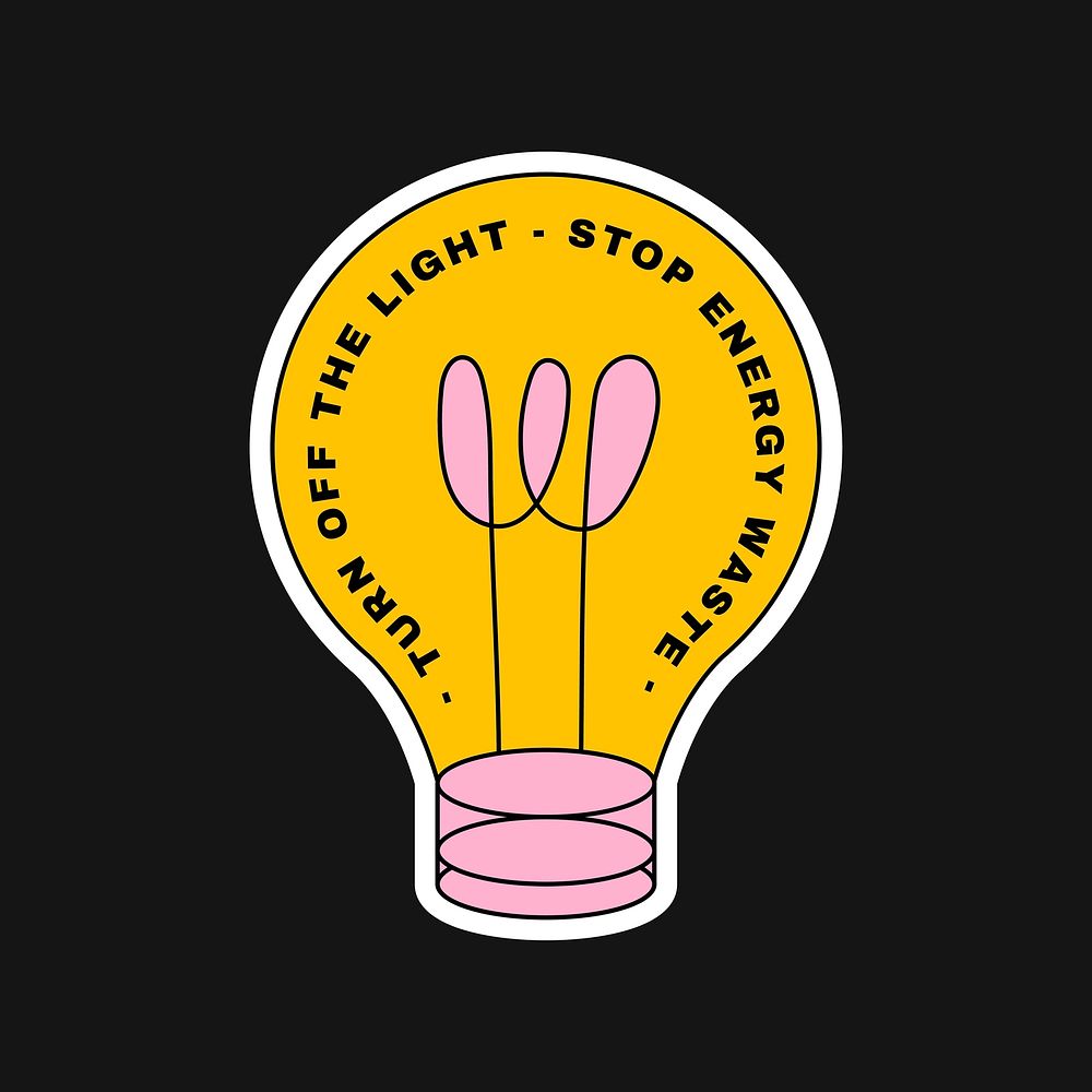 LED bulb badge illustration, energy saving awareness with turn off the light stop energy waste text