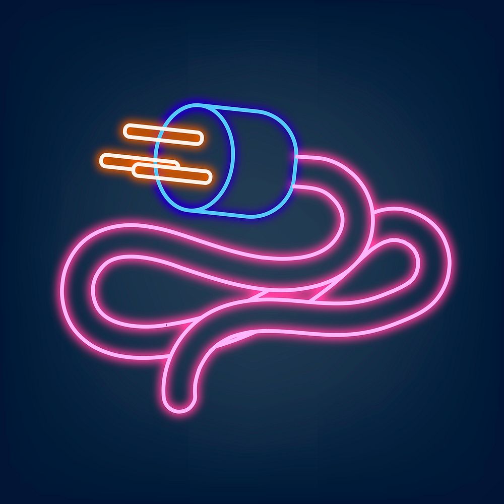 Glowing neon electrical plug icon illustration