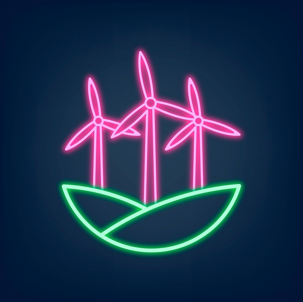 Glowing neon wind turbine icon illustration