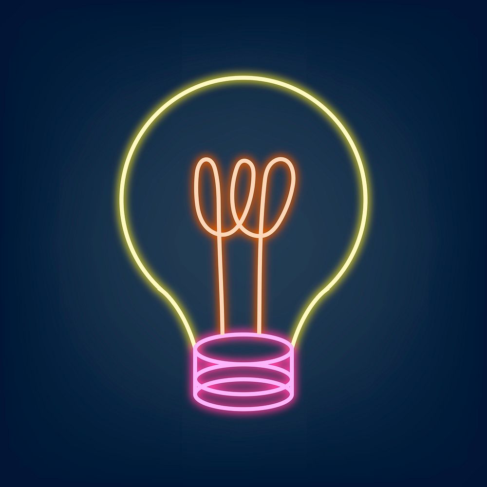 Glowing neon light bulb icon illustration