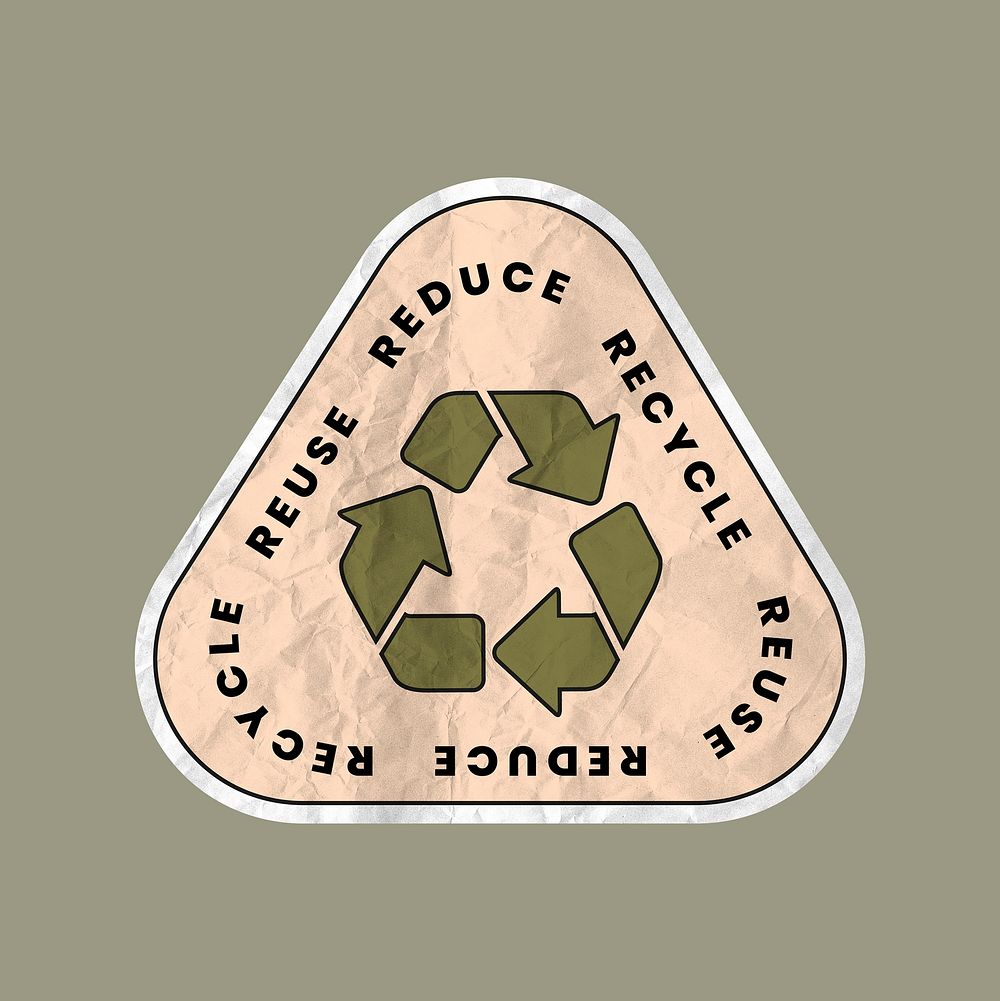 Recycle environment badge illustration with reuse reduce recycle text in crinkled paper
