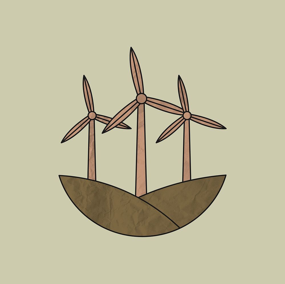 Wind turbine environment badge, alternative energy in crinkled paper texture