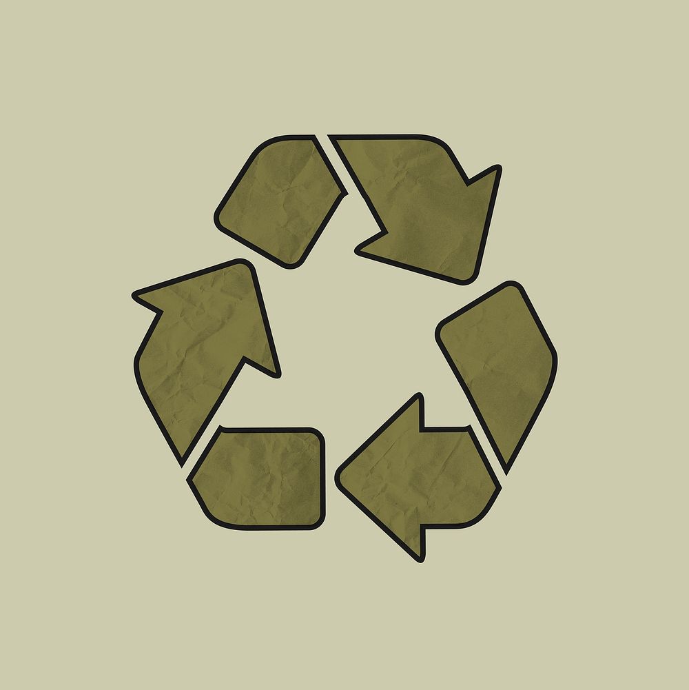 Recycle environment badge illustration, waste management in crinkled paper texture
