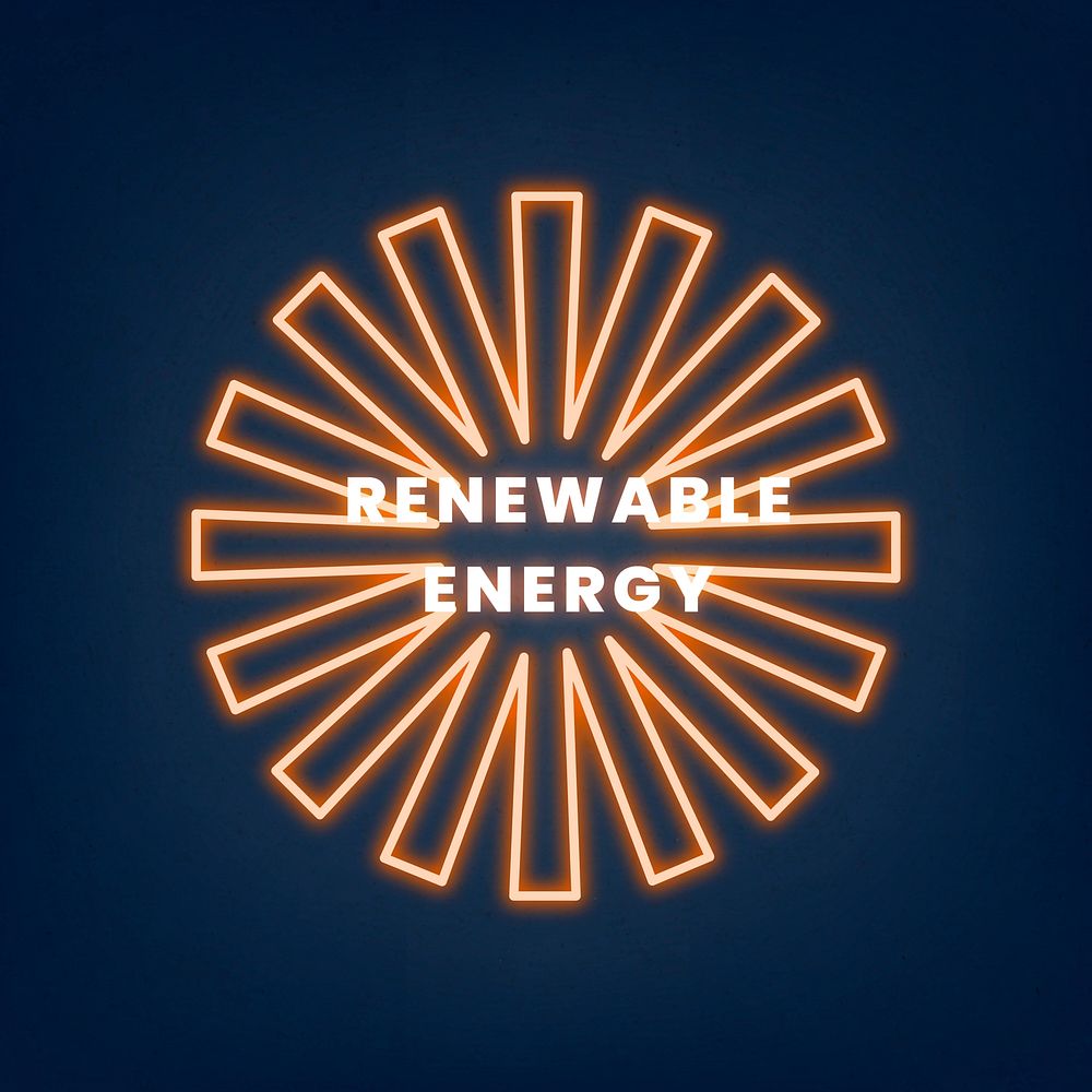 Neon sign vector environmental awareness illustration with renewable energy text