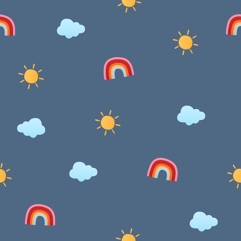 Cute seamless kids pattern background, rainbow illustration