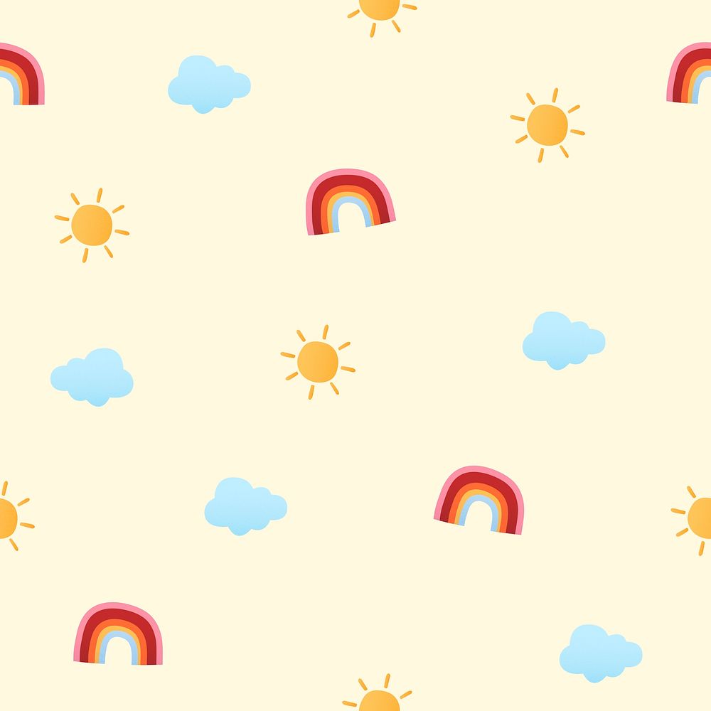 Cute seamless kids pattern background, rainbow illustration