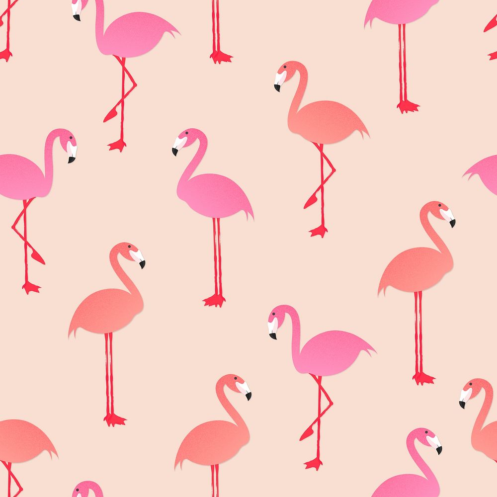 Seamless animal pattern background, cute flamingo summer illustration