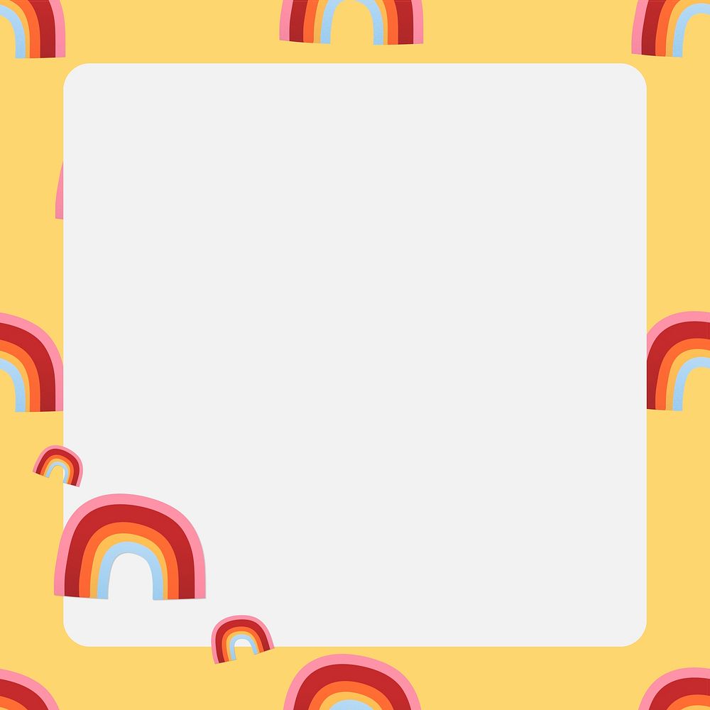 Yellow square frame, cute rainbow pattern weather clipart